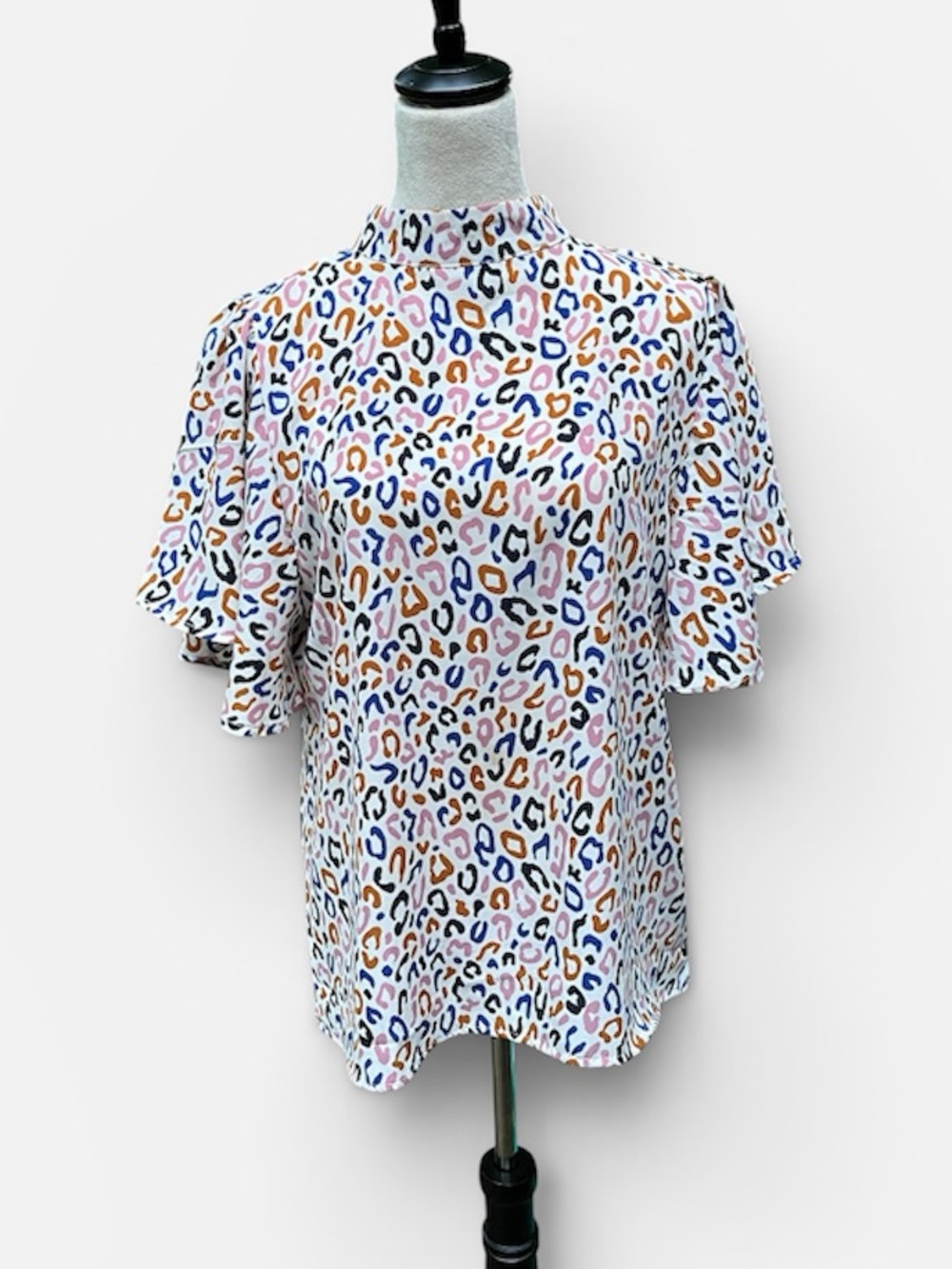 Mary Square High Neck Flutter Sleeve Multicolor Blouse Size Small